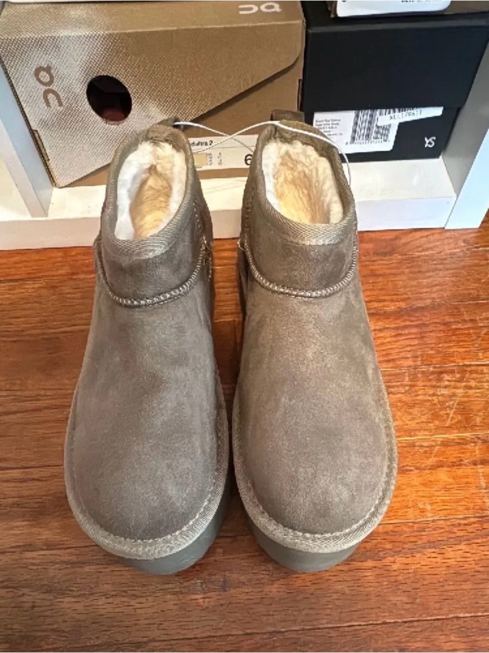 Rock & Candy Taupe Suede Shearling Ankle Booties